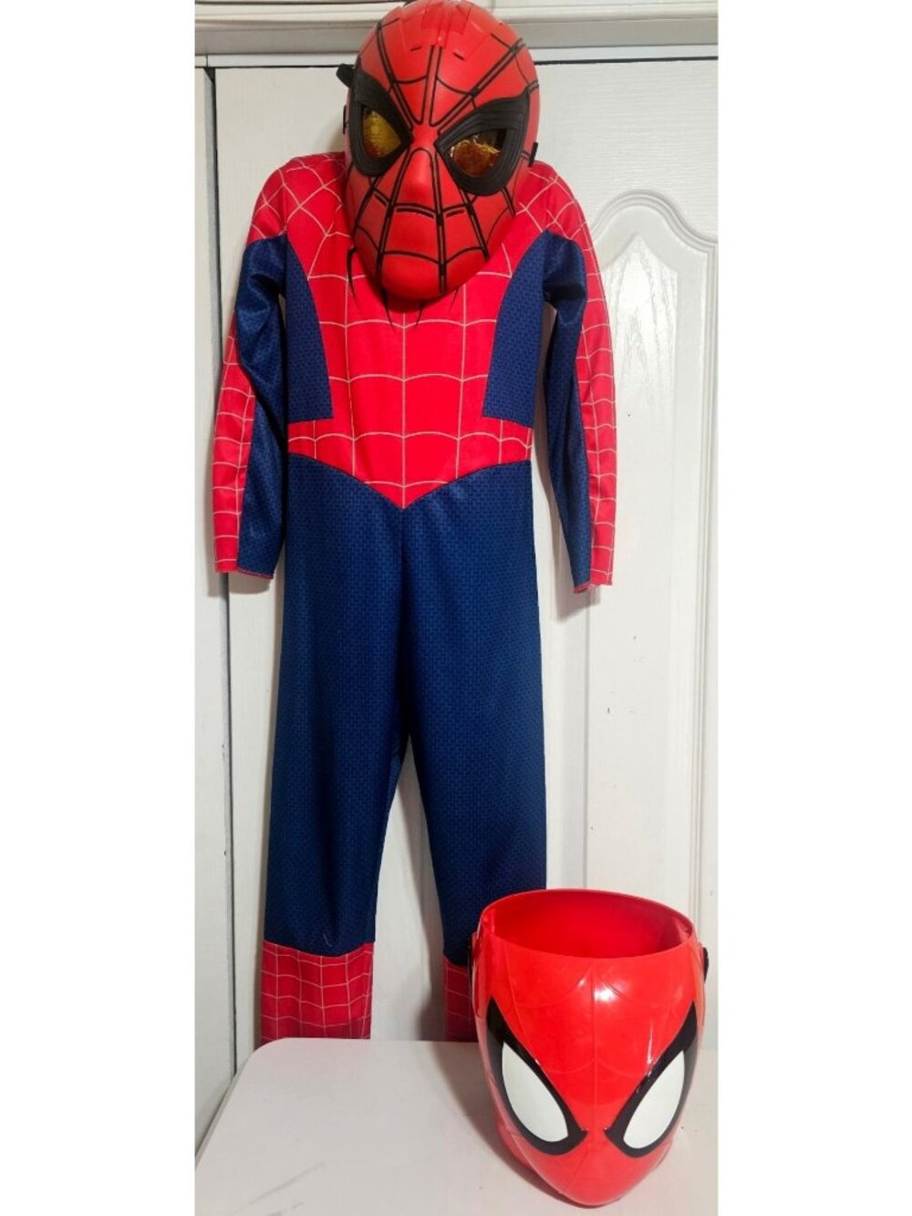 Spiderman 2 Costume Boys 7-8 Hasbro FX Mask Trick or Treat Basket Marvel Bundle